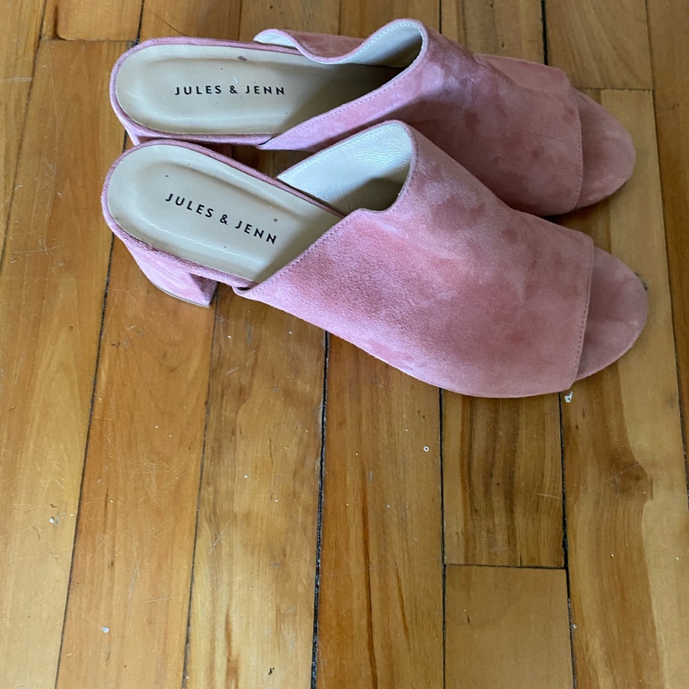 Dusty Pink Suede Mules with Rounded Toe and Open Back